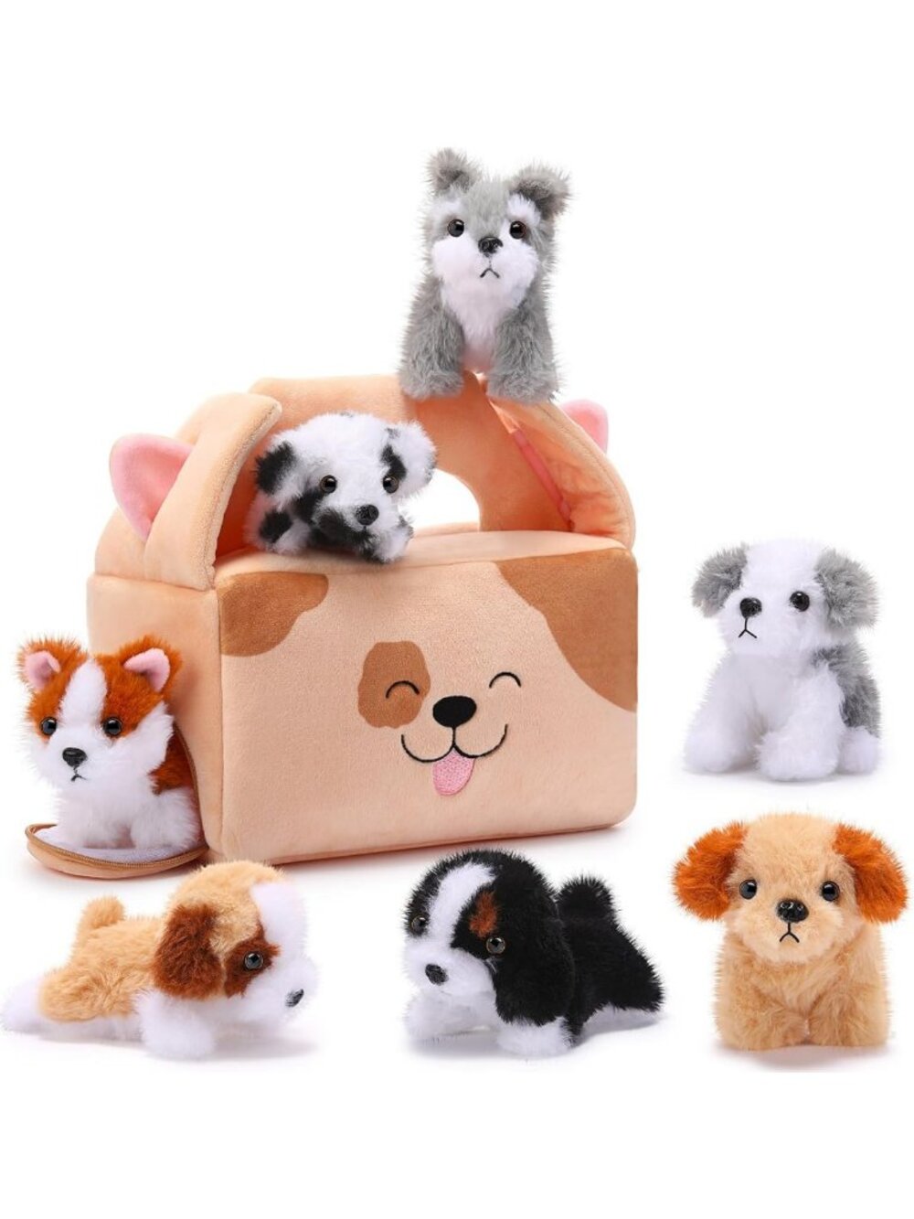 8 Pcs Plush Dog Stuffed Animals Set - Cuddly Soft Toys & Playhouse for Kids
